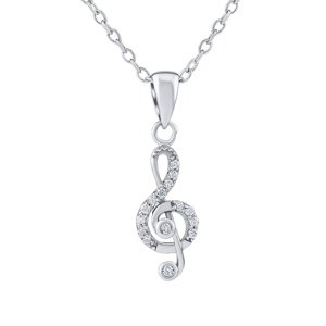 Strieborný náhrdelník s príveskom husľový kľúč s Brilliance Zirconia
