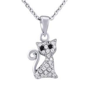 Strieborný náhrdelník mačka Bessie s čírymi Brilliance Zirconia
