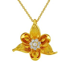 Strieborný/pozlátený náhrdelník Aini s kvetinou a Brilliance Zirconia 18kt.
