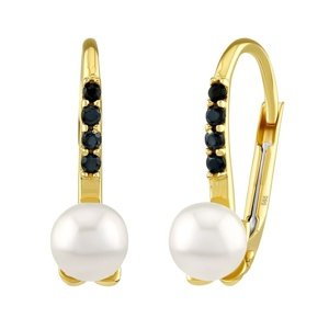 Zlaté náušnice April s pravou bielou perlou a Brilliance Zirconia