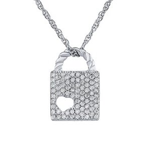 Strieborný náhrdelník s príveskom zámku lásky s Brilliance Zirconia - 42 + 5 cm