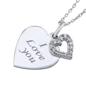 Strieborný náhrdelník s príveskom srdiečka "I love you" - 42 + 5 cm