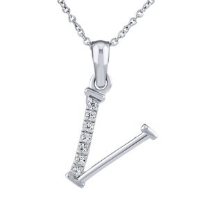 Strieborný náhrdelník s príveskom písmena V s Brilliance Zirconia