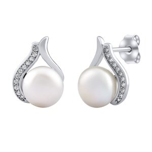 Strieborné náušnice Niale s pravou perlou a Brilliance Zirconia