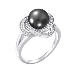 Strieborný prsteň LAGUNA s pravou prírodnou čiernou perlou veľkosť obvod 64 mm
