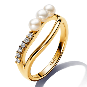 PANDORA pozlátený prsteň s perlami a zirkónmi 163258C01