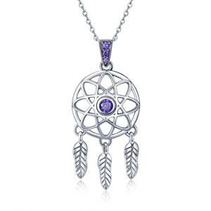 Klenoty Amber Strieborný náhrdelník lapač snov s fialovými kameňmi