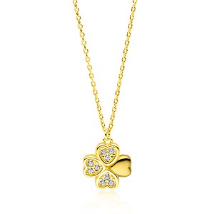 Klenoty Amber Strieborný náhrdelník - štvorlístok žlté zlatenie