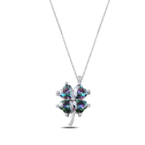 Klenoty Amber Strieborný náhrdelník štvorlístok - farbený zirkón