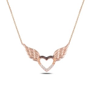 Klenoty Amber Strieborný náhrdelník - anjelské srdce - ružové zlatenie