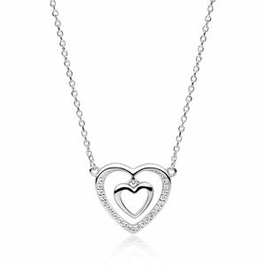 Klenoty Amber Strieborný náhrdelník dvojité srdce so zirkónmi
