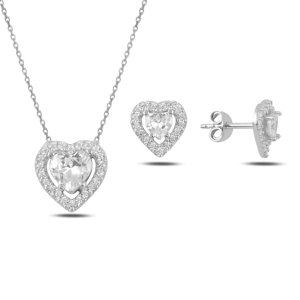 Klenoty Amber Strieborná sada šperkov srdca - náušnice, náhrdelník