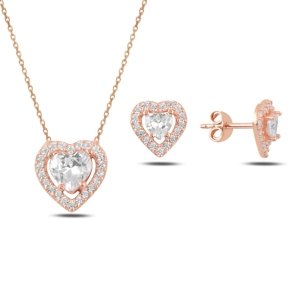 Klenoty Amber Strieborná sada šperkov srdce rose - náušnice, náhrdelník