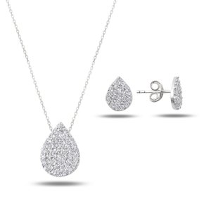 Klenoty Amber Strieborná sada šperkov kvapka - náušnice, náhrdelník