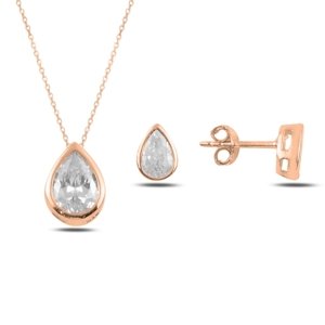 Klenoty Amber Strieborná sada šperkov zirkónová kvapka rosegold- náušnice, náhrdelník