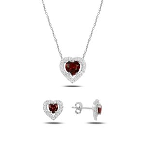 Klenoty Amber Strieborná sada šperkov srdca ružové - náušnice, náhrdelník
