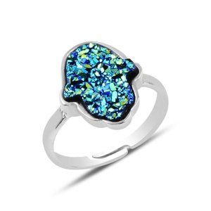 Klenoty Amber Strieborný prsteň hamsa modrá drôza - uni veľkosť