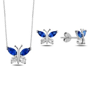 Klenoty Amber Strieborná sada šperkov motýľ modrý - náušnice, náhrdelník