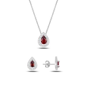 Klenoty Amber Luxusná strieborná sada šperkov - červené slzičky