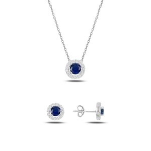 Klenoty Amber Strieborná sada šperkov trblietavé kolieska modrý kameň - náušnice, náhrdelník