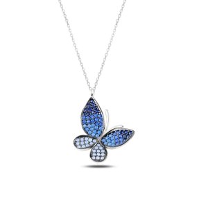 Klenoty Amber Strieborný náhrdelník motýľ s modrými zirkónmi
