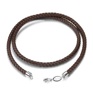 OLIVIE Kožená hnedá pletená šnúrka 55cm, tl.5 mm 6042 Ag 925; ≤10,5 g.